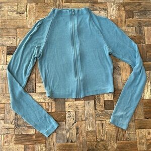 Gold Hinge Teal Ribbed Zip Up Long Sleeve Top